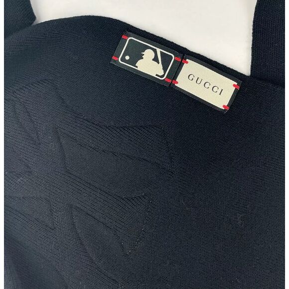 Gucci NY Yankee Black Wool Scarf With Multicolor Gems - Picture 6 of 11